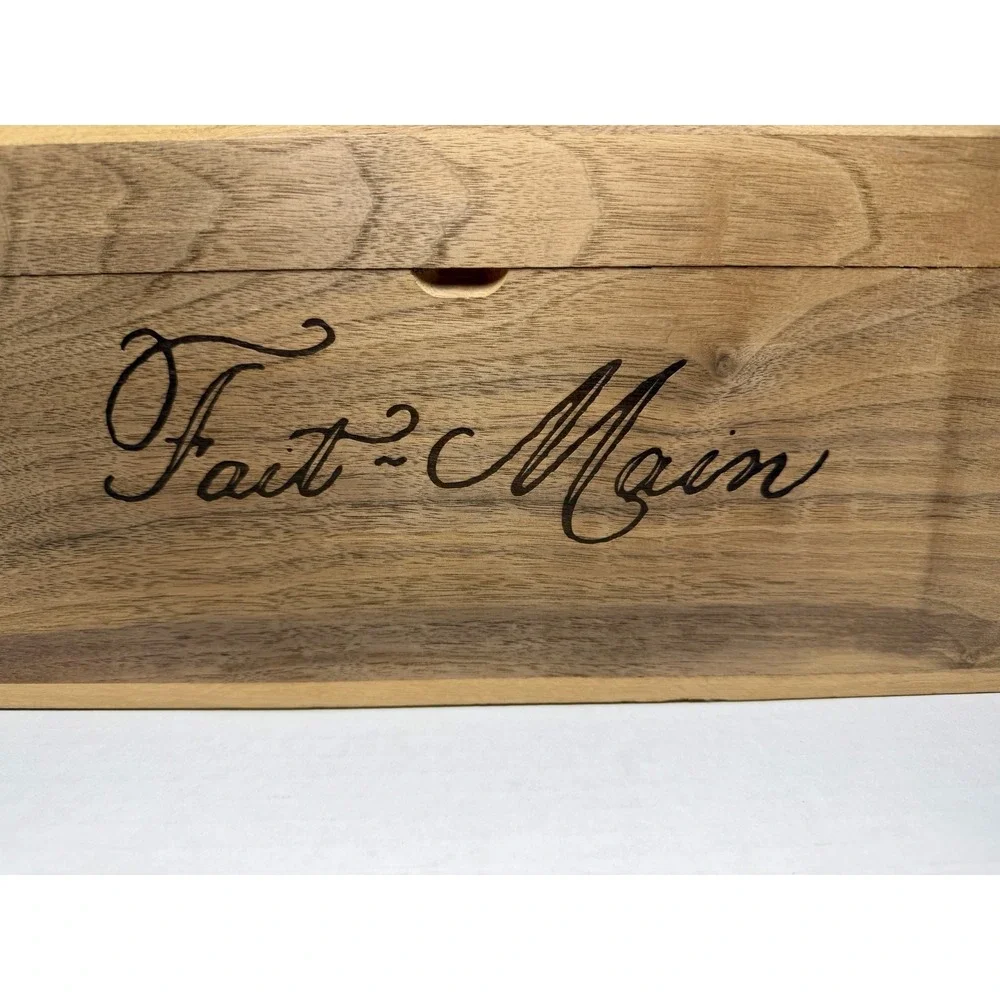 Fait Main Laser Engraved Wood Walnut Wine Box 18 Inch Magnetic Shut